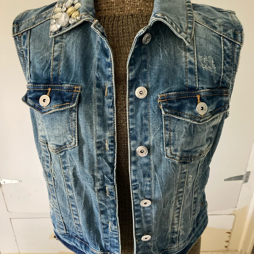 INC International Concepts embellished denim vest